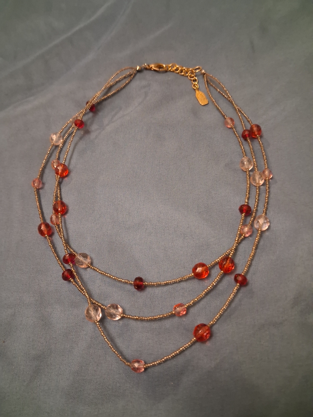 Vintage ESSENCE Brand Gold-Tone Necklace w/ Pink & Red Beads Made In The USA